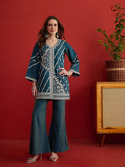Silk Embroidered Top with Palazzos