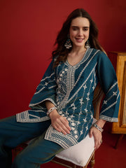 Silk Embroidered Top with Palazzos