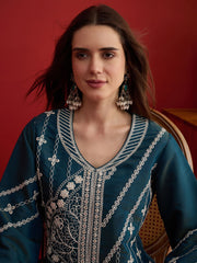 Silk Embroidered Top with Palazzos
