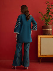 Silk Embroidered Top with Palazzos
