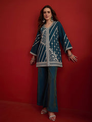 Silk Embroidered Top with Palazzos