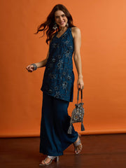 Women Floral Thread and Sequinned Embroiderd Top wih Palazzo Co-Ords set