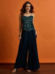 Grandeur & Majestic Artwork Embroidered Top with Palazzos
