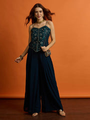 Grandeur & Majestic Artwork Embroidered Top with Palazzos
