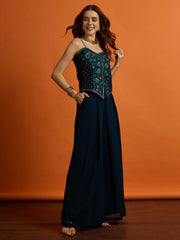 Grandeur & Majestic Artwork Embroidered Top with Palazzos