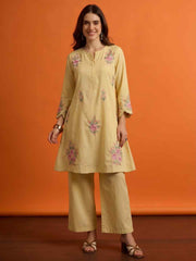 Floral Silk Embroidered Top with Palazzos