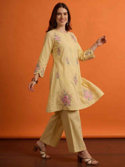 Floral Silk Embroidered Top with Palazzos