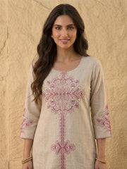 Floral Linen Embroidered Top with Palazzos