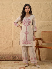 Floral Linen Embroidered Top with Palazzos