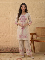 Floral Linen Embroidered Top with Palazzos