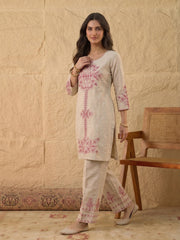 Floral Linen Embroidered Top with Palazzos
