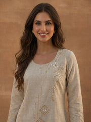Floral Linen Embroidered Top with Palazzos