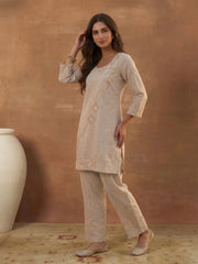 Floral Linen Embroidered Top with Palazzos