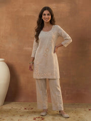Floral Linen Embroidered Top with Palazzos