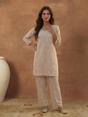 Floral Linen Embroidered Top with Palazzos