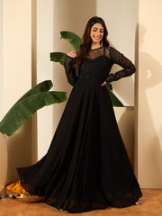 Sequinned Embroidered Georgette Fit & Flare Maxi Ethnic Dress