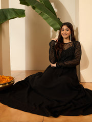 Sequinned Embroidered Georgette Fit & Flare Maxi Ethnic Dress