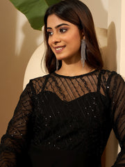 Sequinned Embroidered Georgette Fit & Flare Maxi Ethnic Dress