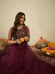 Women Floral Embellished Sequinned Fit & Flared Ethnic Maxi Dress