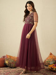 Women Floral Embellished Sequinned Fit & Flared Ethnic Maxi Dress