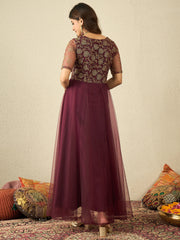 Women Floral Embellished Sequinned Fit & Flared Ethnic Maxi Dress