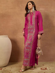 Embroidered Mandarin Collar Maxi Ethnic Dresses