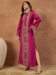 Embroidered Mandarin Collar Maxi Ethnic Dresses