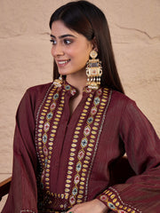 Floral Embroidered Sequinned A-Line Silk Maxi Ethnic Dress