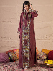 Floral Embroidered Sequinned A-Line Silk Maxi Ethnic Dress