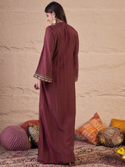 Floral Embroidered Sequinned A-Line Silk Maxi Ethnic Dress