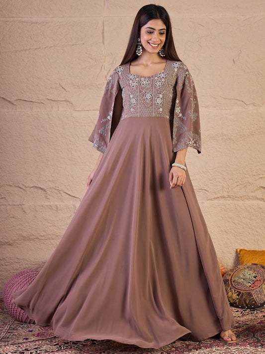 Embellished Square Neck Gown Maxi Georgette Ethnic Dress