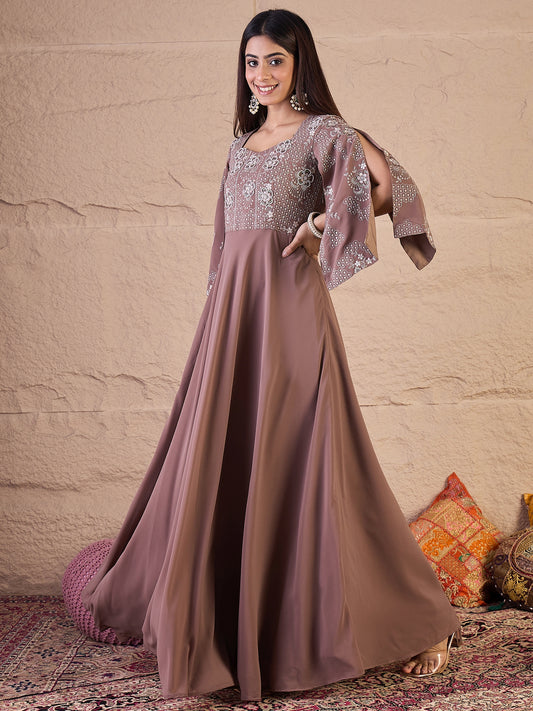 Embellished Square Neck Gown Maxi Georgette Ethnic Dress