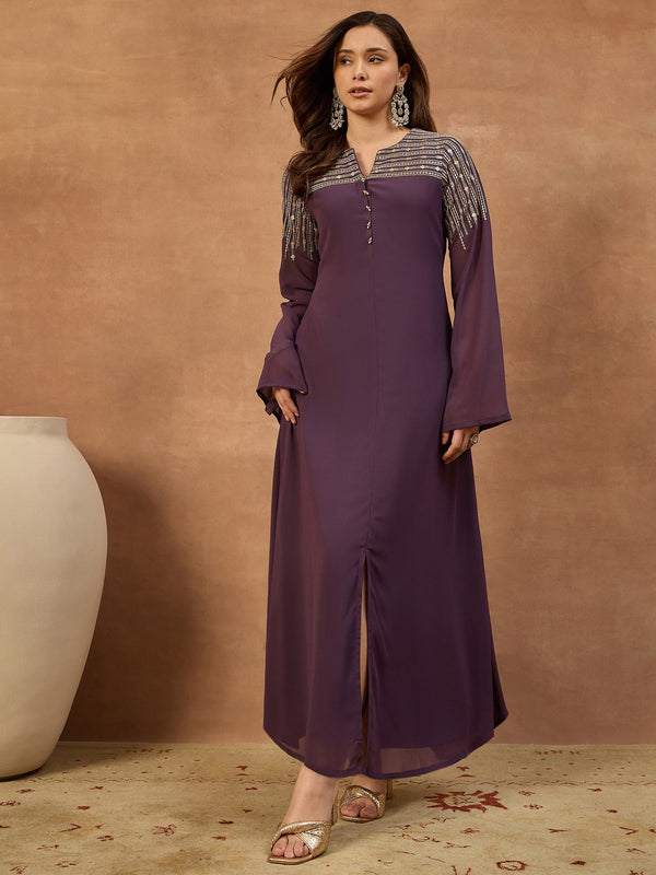 Ethnic Motifs Sequinned Embroidered Round Neck Gown Ethnic Dresses