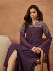 Ethnic Motifs Sequinned Embroidered Round Neck Gown Ethnic Dresses