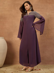 Ethnic Motifs Sequinned Embroidered Round Neck Gown Ethnic Dresses