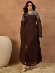 Embroidered Mandarin Collar Maxi Ethnic Dresses