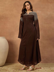 Embroidered Mandarin Collar Maxi Ethnic Dresses