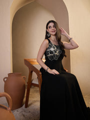 Embroidered Round Neck Gown Maxi Dresses