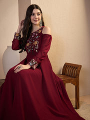 Maroon Embroidered Ethnic Dress