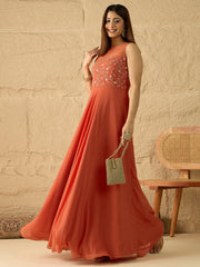 Embroidered Round Neck Gown Ethnic Dresses