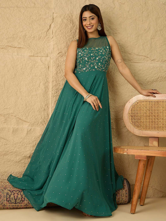 Embroidered A-Line Ethnic Dresses