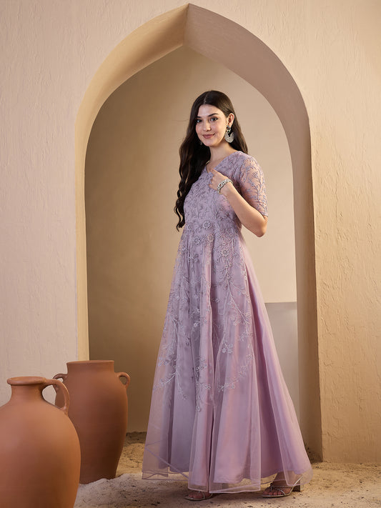 Ethnic Motifs Embroidered Flared Ethnic Dress