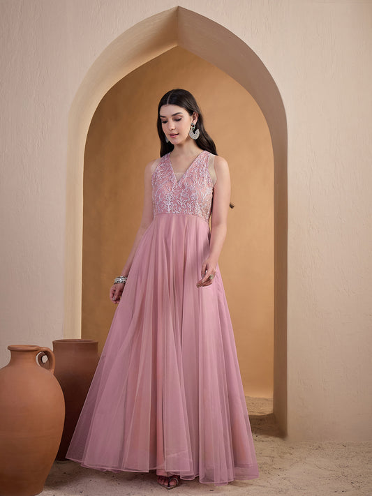 Women Floral Thread Embroidered Ethnic Dress