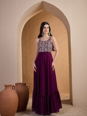 Women Floral Zari and Sequinned Embroidered Ethnic Dress