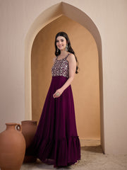 Women Floral Zari and Sequinned Embroidered Ethnic Dress