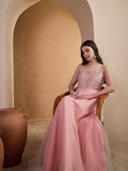 Women Ethnic Motifs Zari and Mukaish Embroidered Ethnic Dress