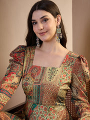 Ethnic Motifs Printed Square Neck Puff Sleeves Maxi Ethnic Dress