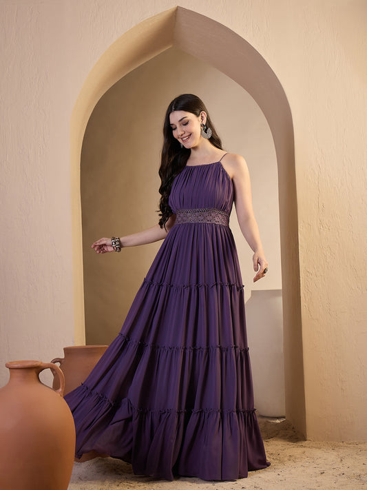 Shoulder Straps Fit and Flare Ethnic Dresses