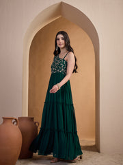 Embroidered One Shoulder Fit and Flare Ethnic Dresses