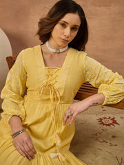 Women Ethnic Motifs Chikankari Embroidered Ethnic Dress